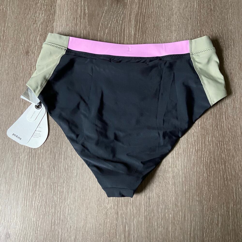 Prana Baja Bound Swim Bottom Women's M Black Colorblock High Waist Bikini Brief - Picture 4 of 9